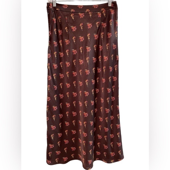 Something Navy Midi Slip Brown Floral Multicolored Skirt. Sz M - Picture 2 of 9